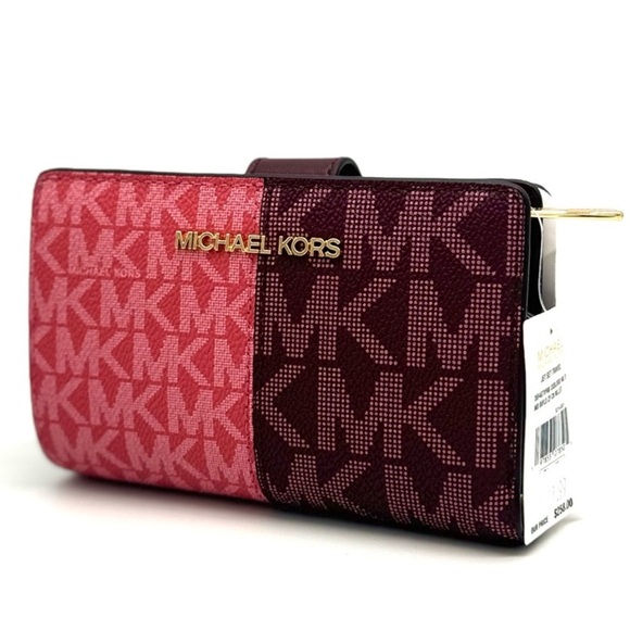 Michael Kors Medium Bifold Zip Chain Wallet Ox Blood Multi - Picture 1 of 8